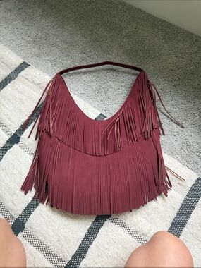 8 Other Reasons Wine Red Layered Fringe Shoulder Bag